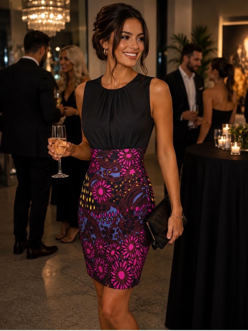 Trina Turk Black Top Floral Patterned Dress